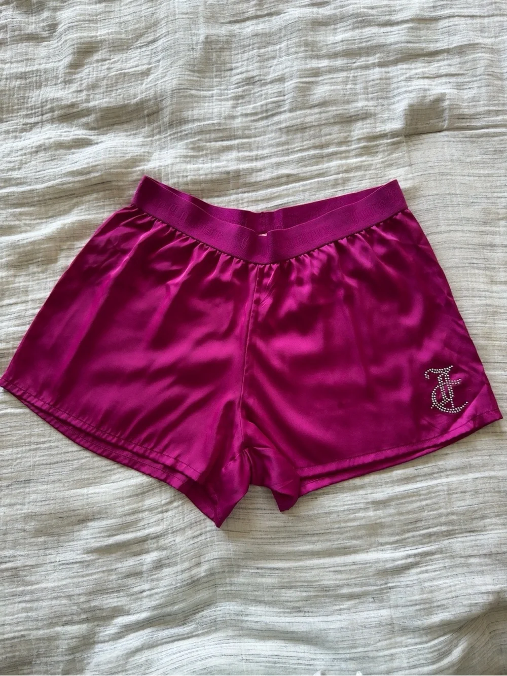 Juicy Couture Satin Pajama Set | Women’s Small | Pink Rhinestone PJ Shorts Set